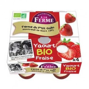 Yaourts (vache)-Les yaourts aux Fraises par 4 -bio-LE P TIT GALLO