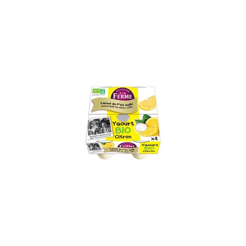 Yaourts (vache)-Yaourt bio aromatisé citron- 4*125 g-LE P TIT GALLO