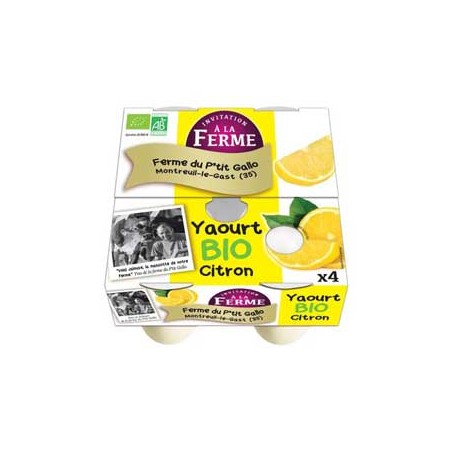 Yaourt bio aromatisé citron- 4*125 gYaourts (vache)LE P TIT GALLO