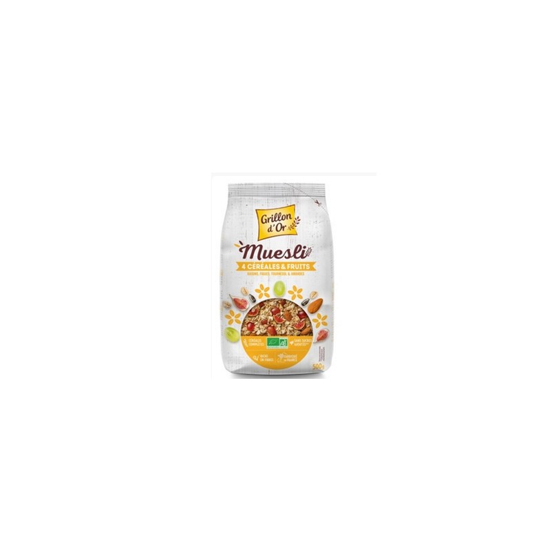 Produits Bio muesli 4 céréales bio - 500 g GRILLON D'OR Produits Bio muesli 4 céréales bio - 500 g GRILLON D'OR
