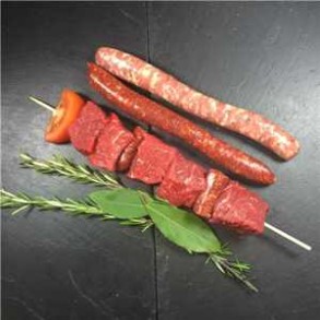 Viandes et Charcuterie-Brochette bœuf- 1 Chipo-1 Merguez-BARON SYLVAIN- Boeuf