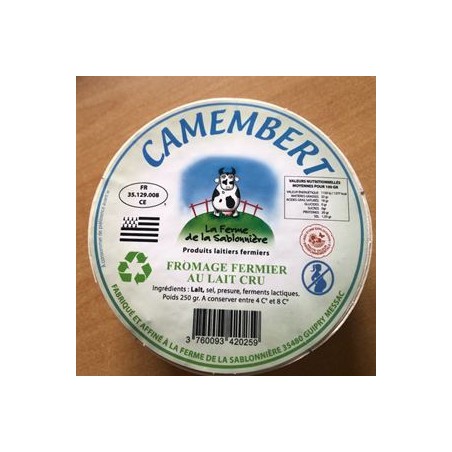 Camembert au lait cru (Guipry)-250 grsProduits fraisFERME DE LA SABLONNIERE