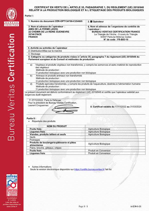 certification bio amis de la ferme